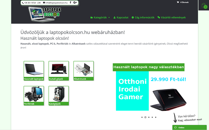 Weboldal készítés laptopokolcson.hu